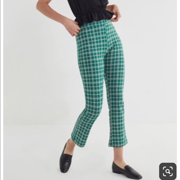 Uo Casey Kick Flare Green Gingham Plaid 